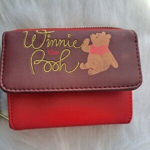 Disney X Loungefly Winnie the Pooh Wallet Embroider With Flower Gold Zipper New